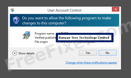 Screenshot where Banyan Tree Technology Limited appears as the verified publisher in the UAC dialog